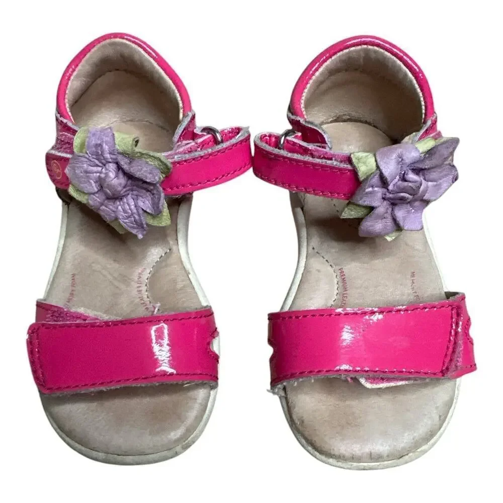 Stride Rite  Pink Purple Flower Leather Sandals Girls Size 6M
